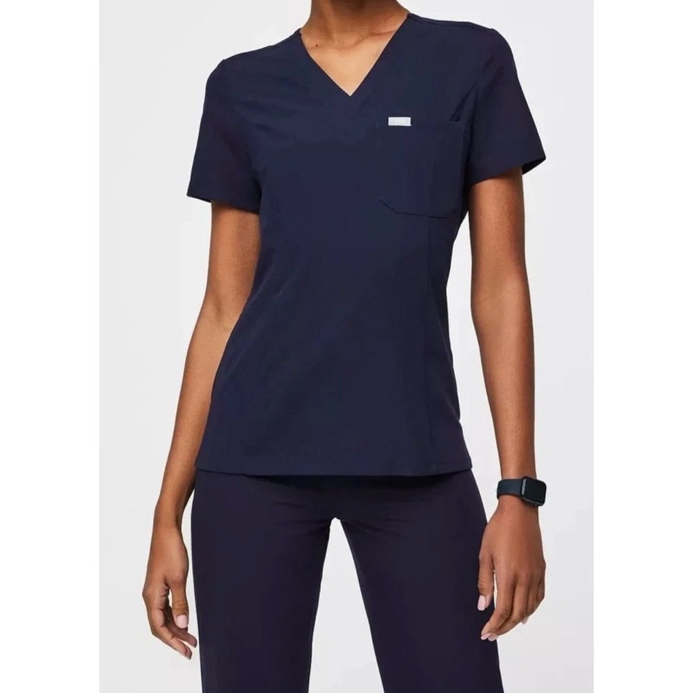 Figs Navy V-Neck Short Sleeve Scrub Top
